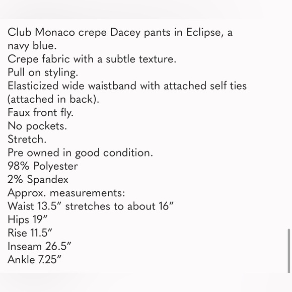 Club Monaco Dacey Pants in Eclipse (Navy) Size 4 - Picture 2 of 6